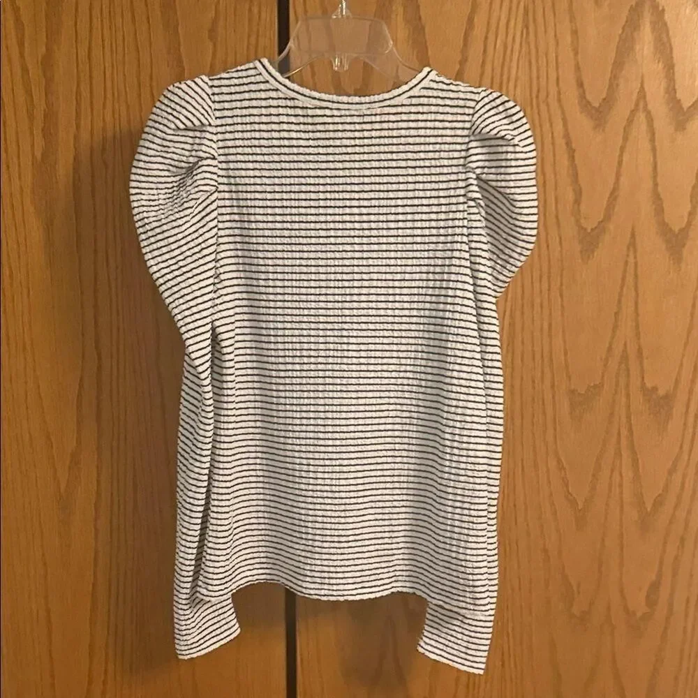 LOFT Navy and White Striped Blouse